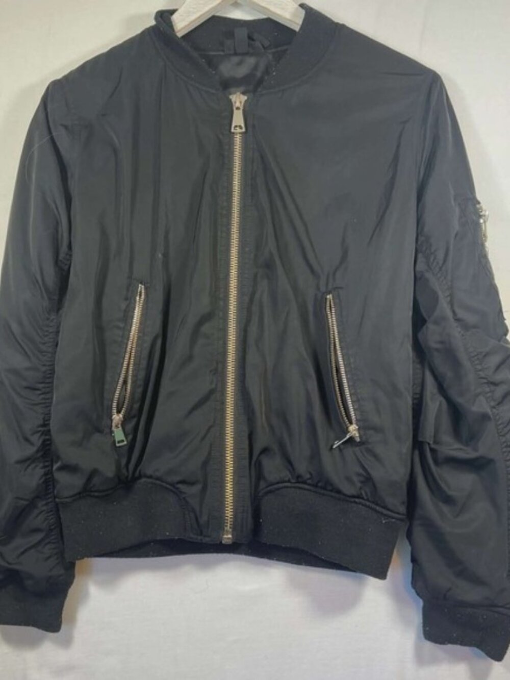 Topshop Petite Black MA1 Bomber Jacket Ruched Back Flight Jacket US 8 UK 12‎